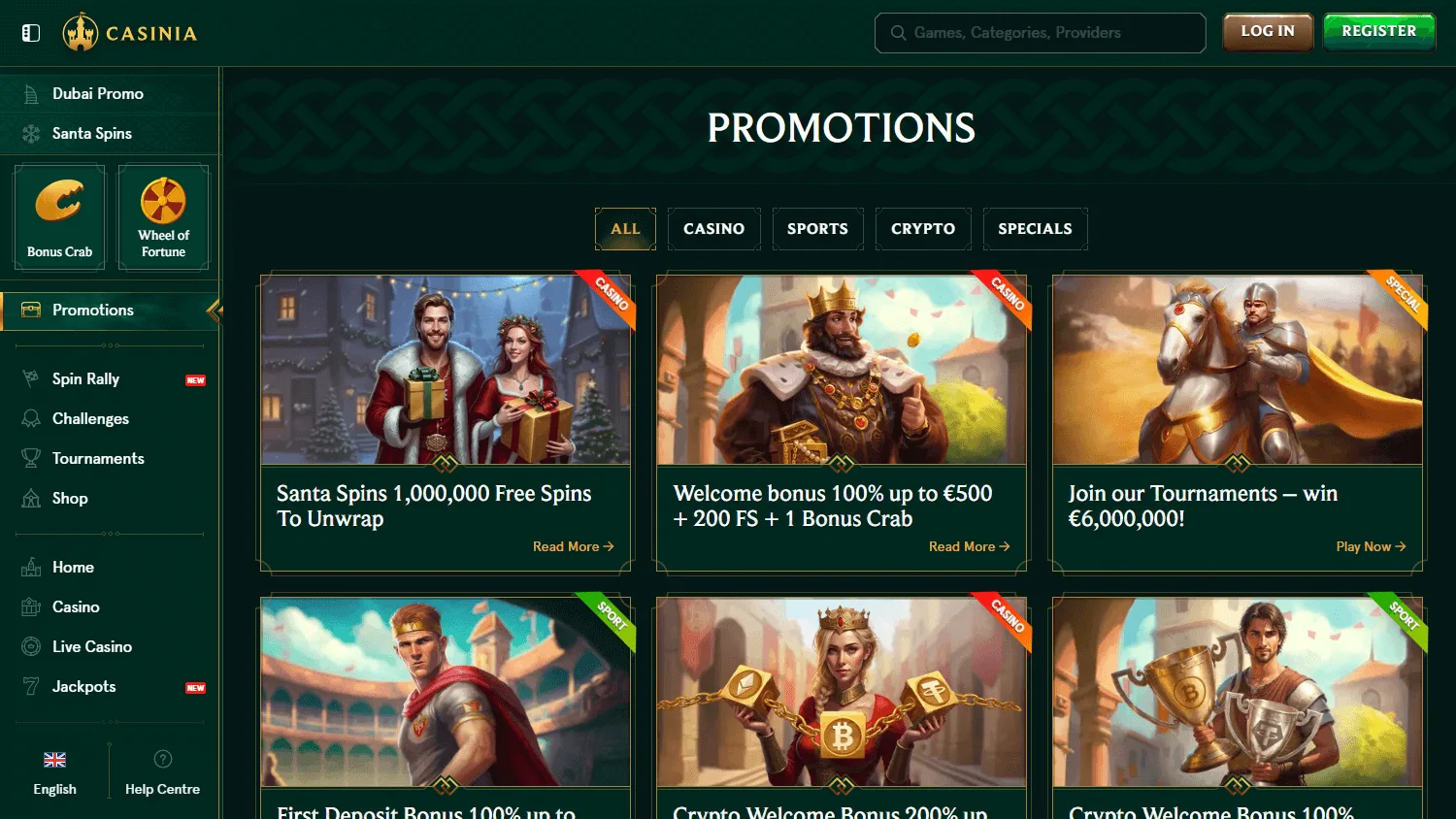 Casinia Casino promotions area on desktop